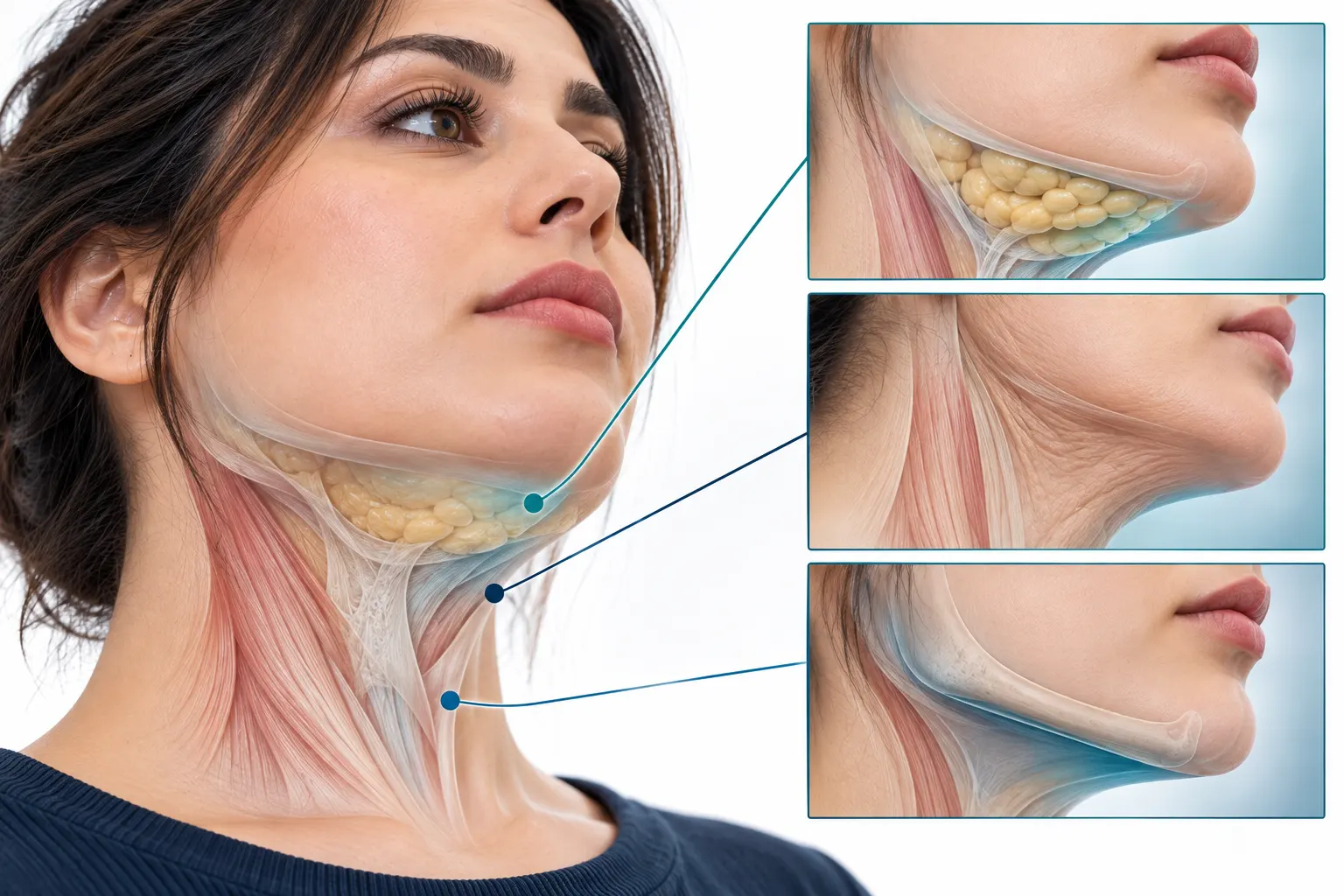 اینفوگرافیک آناتومی زیر چانه و عوامل مؤثر بر ظاهر غبغب